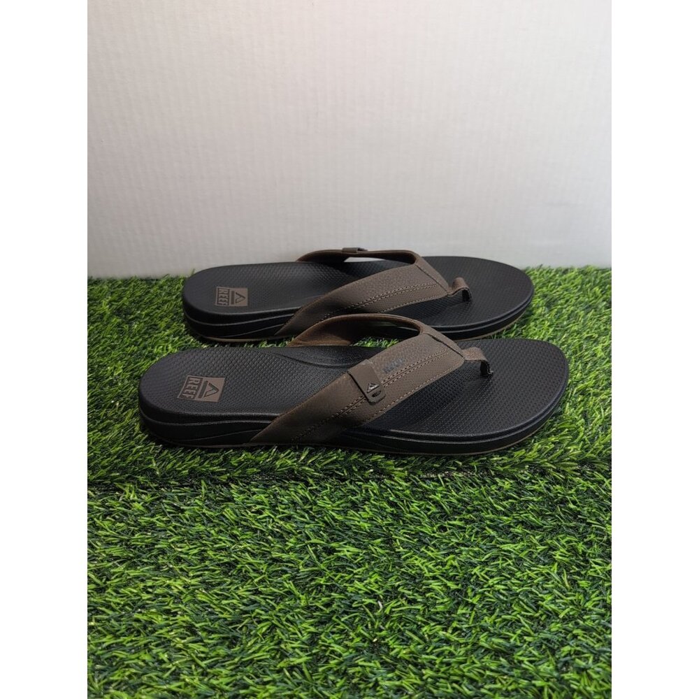 Men’s Reef Cushion Spring 2.0 Brown Faux Leather & Synthetic Flip Flops Size 13
